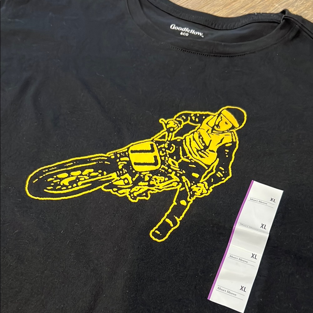 NWT Men’s Goodfellow & Co Black T-Shirt with Yellow Motorcycle Graphic